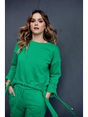 Smooth women\'s tracksuit with an asymmetric sweatshirt, green FI731 - Online store - Boutique